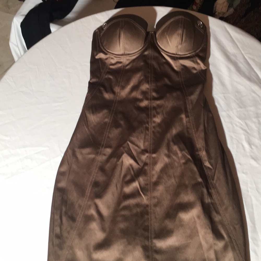 Strapless dress metallic bronze color